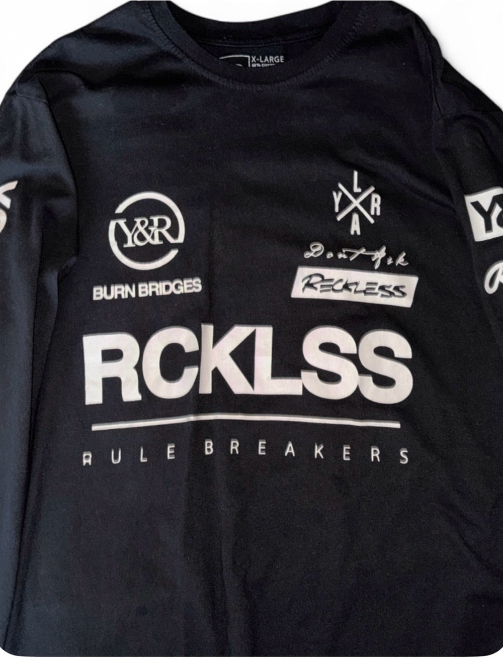 Young & Reckless Black Graphic Short Sleeve Tee with White Logos